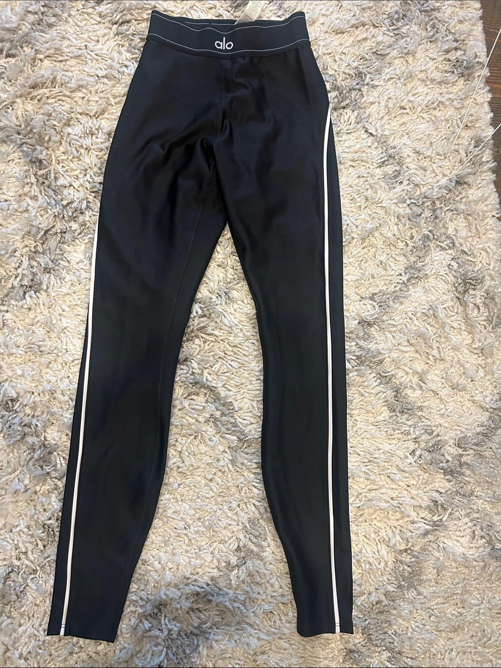ALO Yoga Women's Black Leggings with White Side Stripes
